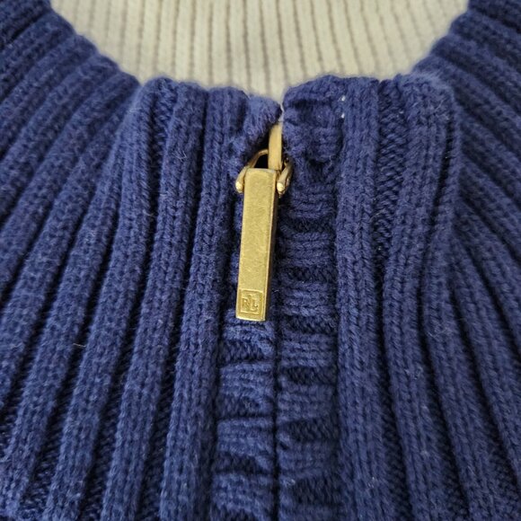 Lauren Ralph Lauren Navy 1/4 Zip Long Sleeve Sweater with Crest Women's Size L - Picture 12 of 14